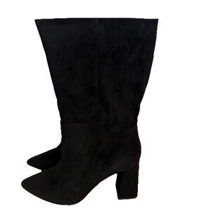 Eloquii Boots Womens Size 9W Black Suede Wide Calf Block Heel Zip Classic Style
